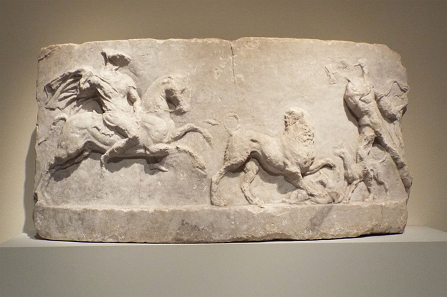 Marble Base of a Statue with a Lion Hunt in the Metropolitan Museum of Art, June 2016