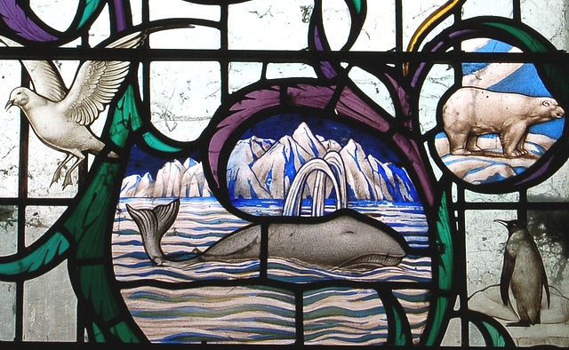 Detail of east window by Christopher Webb, Toddington Church, Bedfordshire