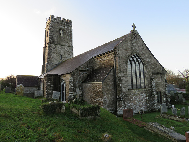 cornworthy church, devon, c15 tower, church rebuilt c19 with wooden tracery in 1820