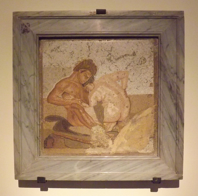 Satyr and Nymph Mosaic from the House of the Faun in Pompeii in the Naples Archaeological Museum, July 2012