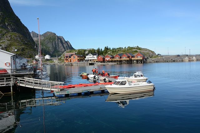 Norway, Lofoten Islands, The Shore of Reinefjorden in the Village of Hamnøy