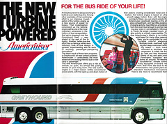 Greyhound USA leaflet (1970s) explaining gas turbine coaches (1 of 3)