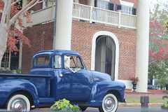 Lovely well kept Chev Truck,  in front of Court House, Dahlonega, Georgia  ( 10 - 19)  ) a real skinny passenger :))