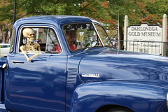 "Wait a minute" ??  what?   :)))  this driver was having a great time around the town square on Halloween Day,  in Dahlonega, Georgia ,  USA