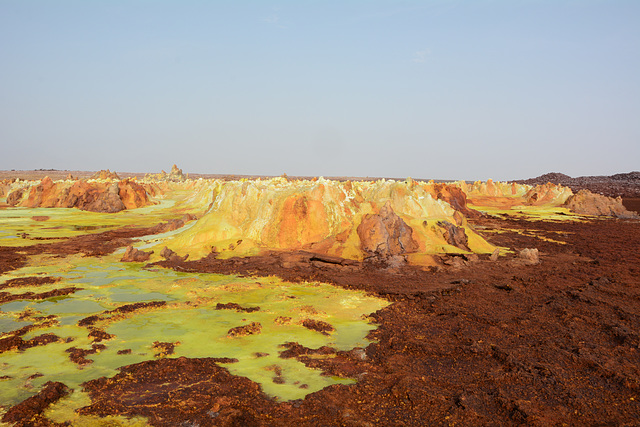 Ethiopia, Danakil Depression, Sulfur-Andesite Lava Flows in the Crater of Dallol Volcano