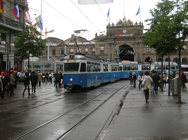 DSCN2222 VBZ (Zürich) - two trams coupled together - 16 Jun 2008