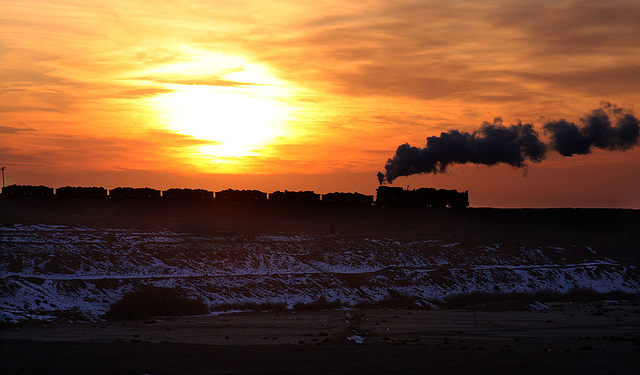 Sunset and steam