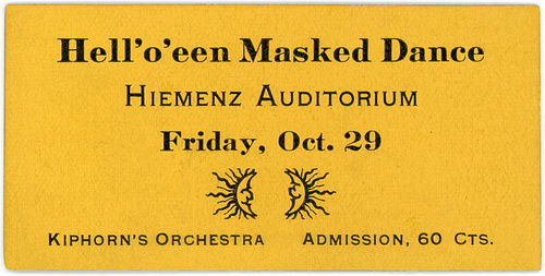 Hell'o'een Masked Dance Ticket, Lancaster, Pa., October 29, 1920