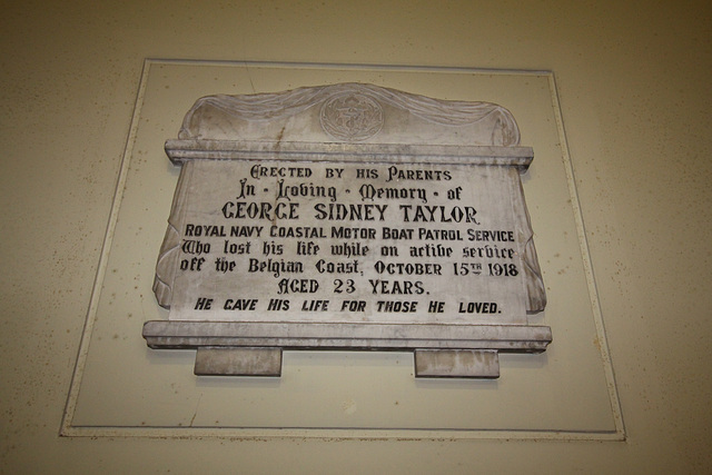 Memorial to George Sidney Taylor, Died 15th October 1918, St George's Church, Wigan