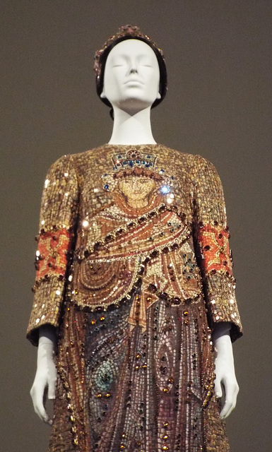 Detail of a Byzantine Mosaic Style Dress by Dolce & Gabbana in the Metropolitan Museum of Art, May 2018