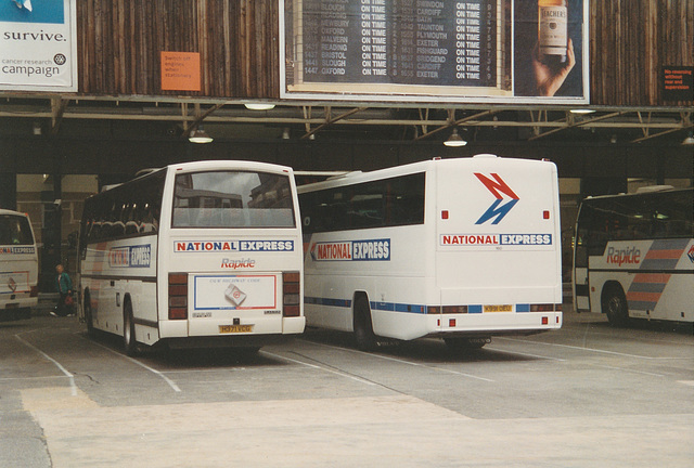 National Express coaches in Victoria Coach Station, London - 22 Apr 1993
