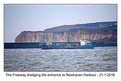 A few days after her first birthday Freeway is dredging the Newhaven Harbour entrance - 21.1.2016