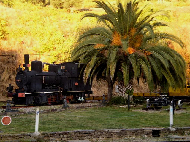 Ancient locomotive and railway quad.