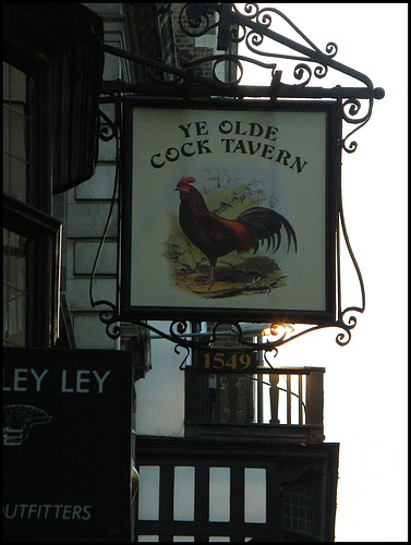 Ye Olde Cock Tavern sign