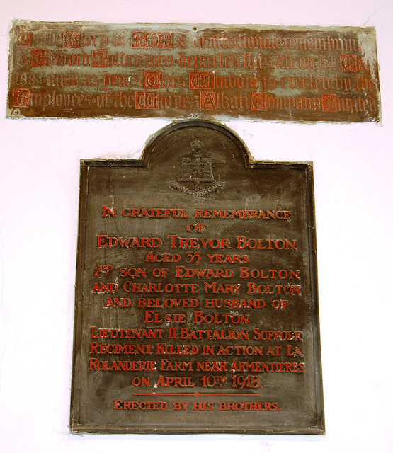 Monument to Edward Bolton (Died 1918), Great Sankey Church, Warrington, Cheshire