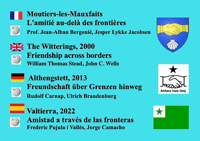 Jumelage, Städtepartnerschaft, Ĝemeliĝo, Moutiers-les-Mauxfaits, Althengstett, Esperanto,