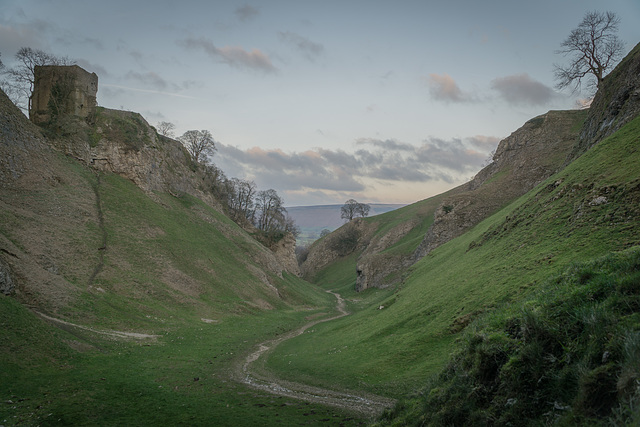 'Cavedale'  with 11th. century 'Peveril castle' ruins -