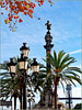 Barcellona : Statua di Cristoforo Colombo davanti al porto e all'inizio della Rambla