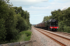 Stanier LMS class 7P Royal Scot 46115 SCOTS GUARDSMAN at Robbins Bottom Plantation Crossing with 1Z68 16.10 Scarborough - Carnforth The Scarborough Spa Express 6th July 2023.