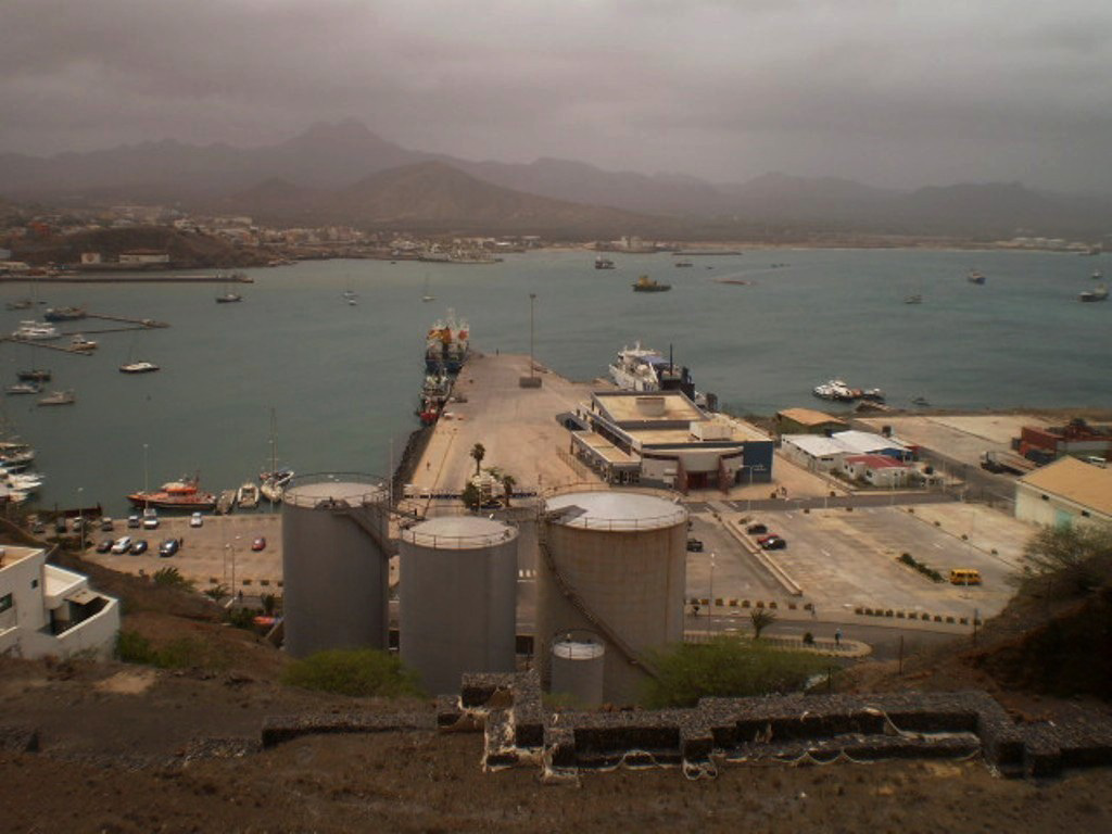 View to the ferries' terminal and Mindelo Bay.