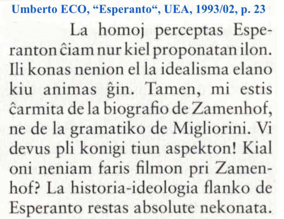 Umberto ECO, “Esperanto“, UEA, 1993:02, p. 23