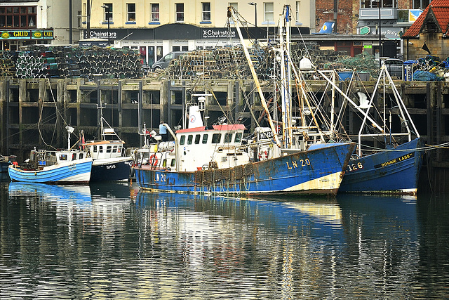 Boats alongside Scarborough fish dock, North Yorkshire