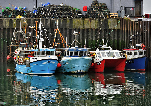 Boats in a row, Scarborough fish dock, North Yorkshire