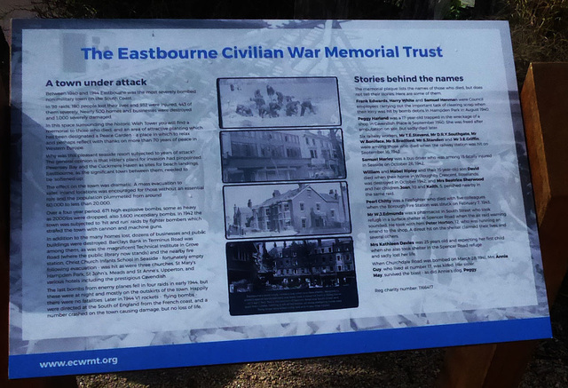 Civilian war memorial information panel - at the Wish Tower - Eastbourne - 15 4 2021