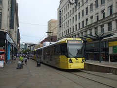 DSCF0654 Manchester Metrolink car sets 3012 and 3032 in central Manchester -  5 Jul 2015