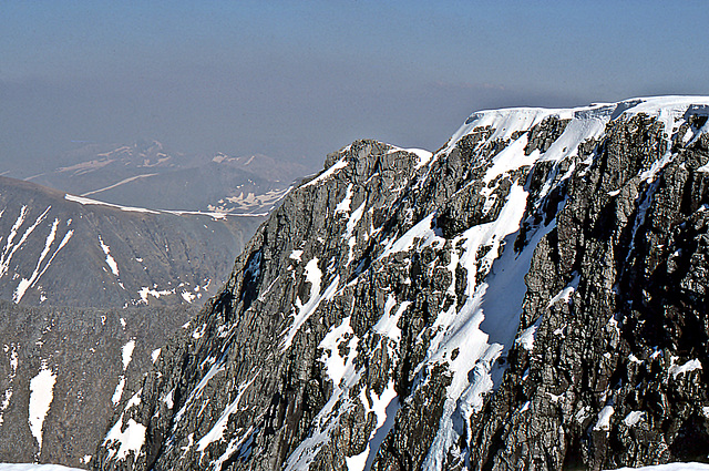 The summit cliffs above Coire Leis, Ben Nevis 1st May 1990