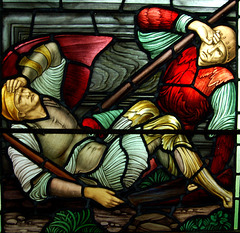 Detail of Morris and Co stained glass, St John the Baptist's Church, Upper Elkstone, Staffordshire