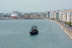 Greece, Thessaloniki Port and Pleasure Boat in the Bay
