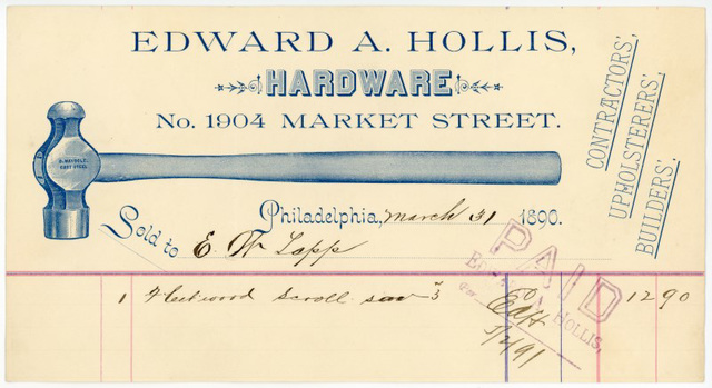 Edward A. Hollis, Hardware, Philadelphia, Pa., 1890