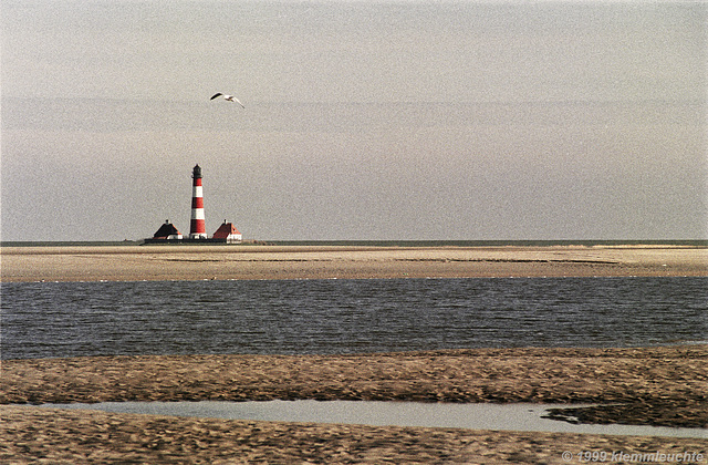 Leuchtturm Westerheversand von der Ordinger Sandbank, Sankt Peter-Ording (1999)