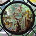 Vanitas: Death with a Peasant, a Prince and a Pope Stained Glass Roundel in the Cloisters, June 2011