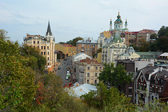 Ukraine, Kiev, Andreevsky Descent Street and St. Andrew's Church