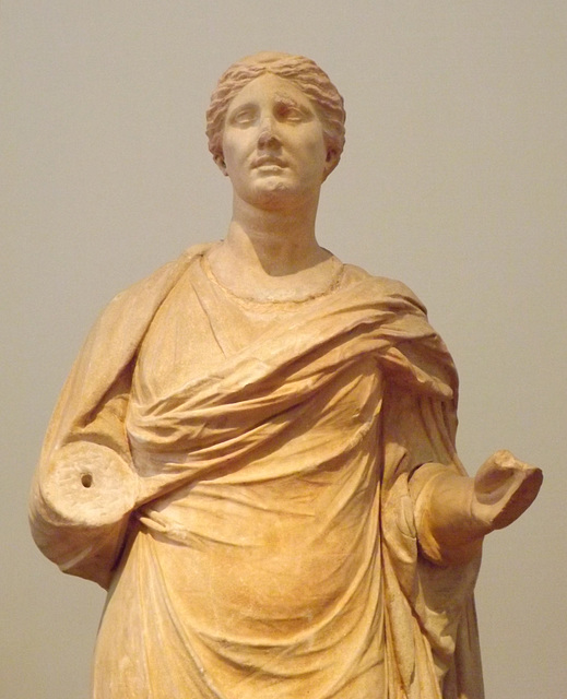 Detail of the Statue of the Priestess Aristonoe from Rhamnous in the National Archaeological Museum in Athens, May 2014