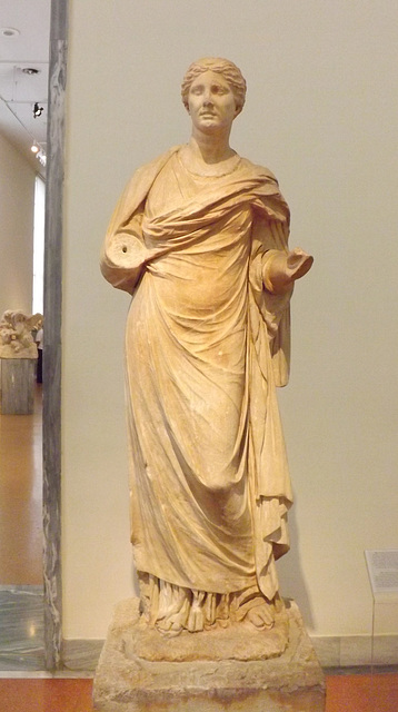 Statue of the Priestess Aristonoe from Rhamnous in the National Archaeological Museum in Athens, May 2014