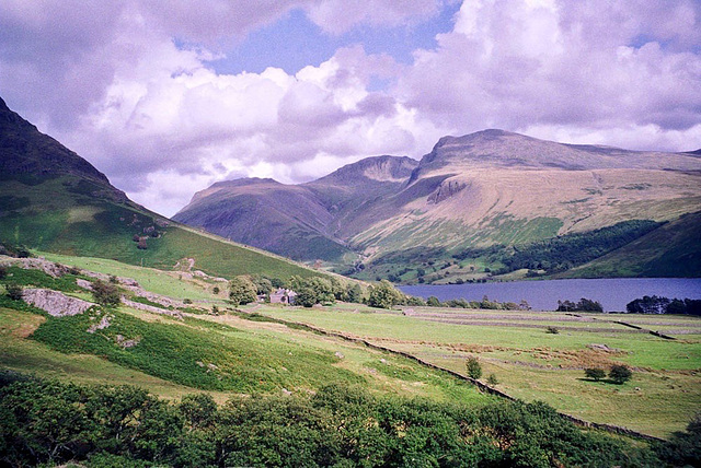 Wastwater and the Scafells from above Nether Wasdale (Scan from Aug 1992)