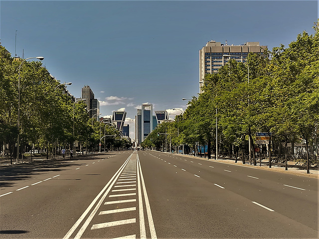 Spookily quiet! Paseo de La Castellana - no traffic and no people - weird!