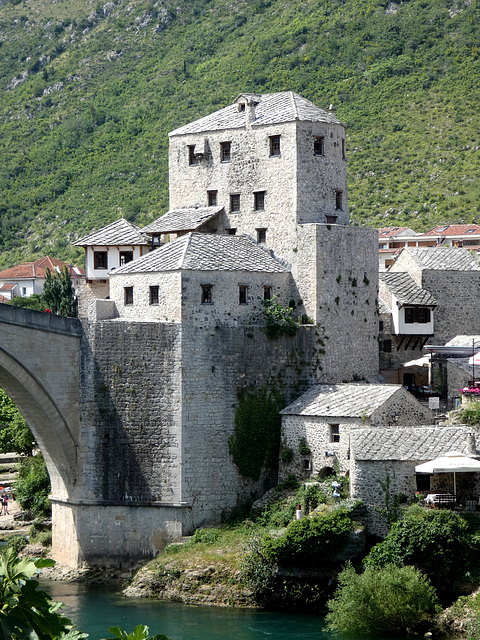 Mostar- Western End of Stari Most (Old Bridge)