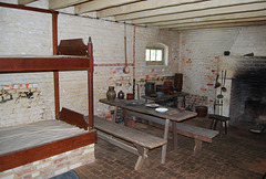 Benches, table, and walls in George Washington 'Greenhouse slave quarters'