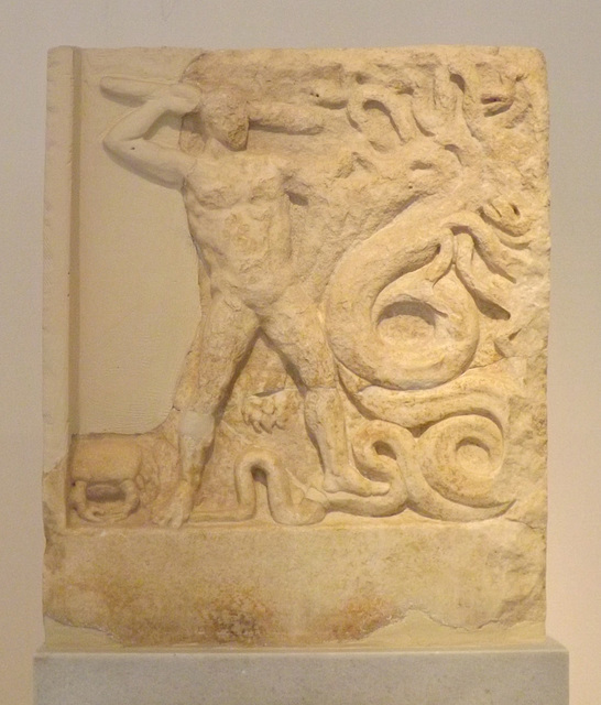 Relief from Lerna with Herakles and the Hydra in the National Archaeological Museum in Athens, May 2014