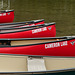Red canoes at Cameron Lake, Waterton Lakes National Park