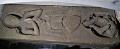 brize norton church, oxon (5) c14 tomb with heraldry atop the sunken effigy of a knight, john daubyngy +1346