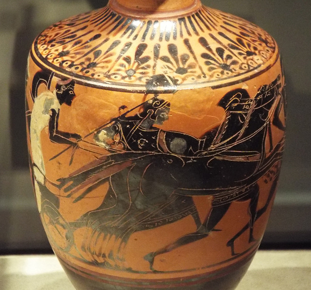 Detail of a Black Figure Lekythos with a Chariot and Athena in the Virginia Museum of Fine Arts, June 2018