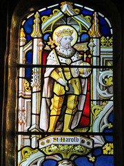 church enstone, oxon  (12) saint harold ? glass dedicated to harold arthur lee-dillon, 17th viscount dillon +1932, pres of the antiquaries society and head of the royal armouries