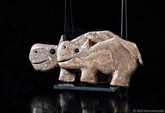 2 Hippos Wandkeramik, Arbeitsprobe Töpferkurs, Keramik, glasiert, 2016