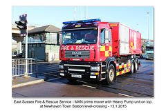ESFRS MAN prime mover with heavy pump unit - Newhaven - 13.1.2015
