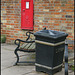 post box, seat and bin